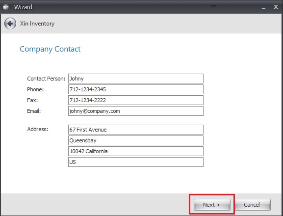 Company contact information