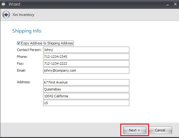Company shipping information