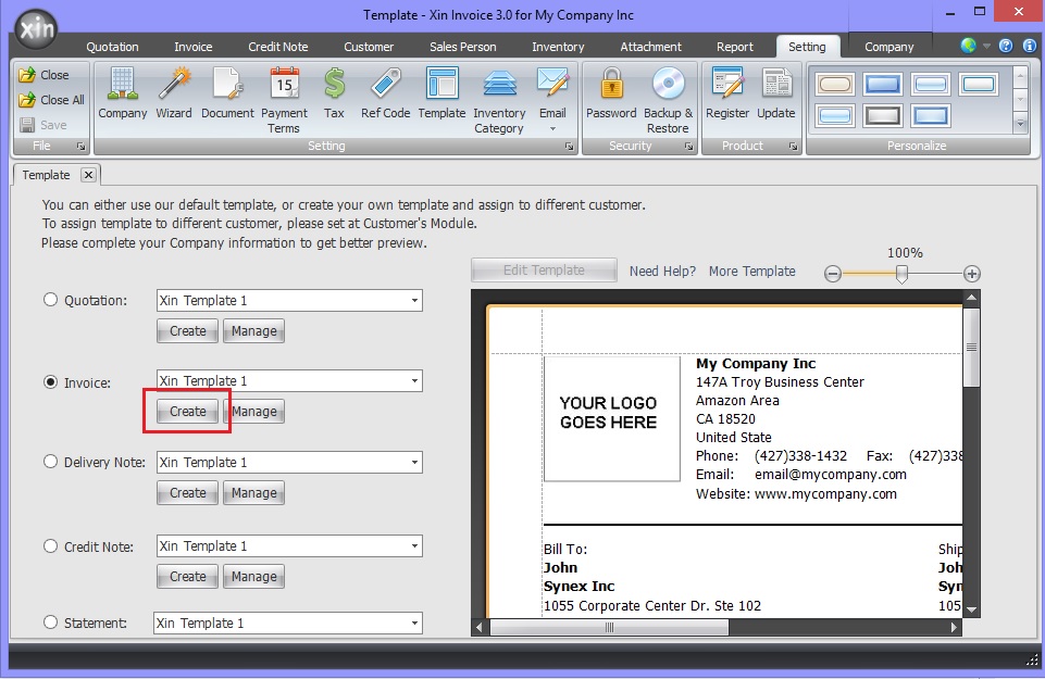 Create Invoice Template