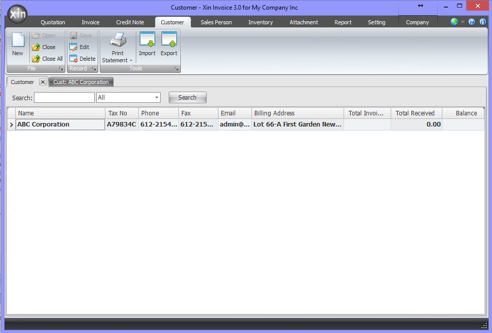 New Customer listed on Customer Database