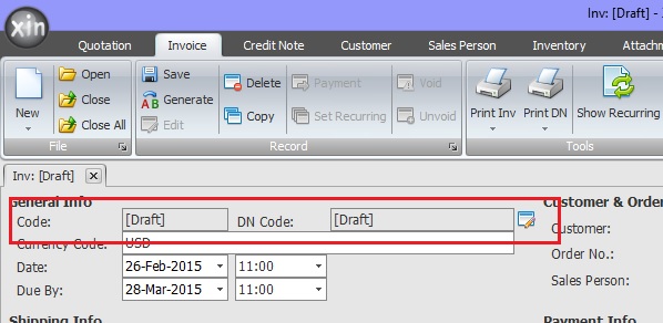 Draft Invoice Code