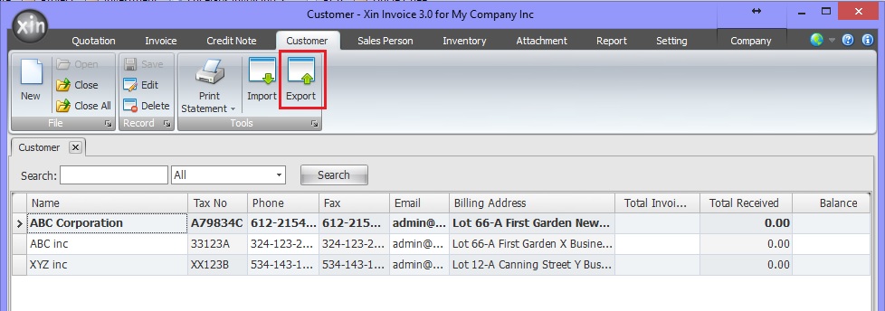 Export Customer List to Excel