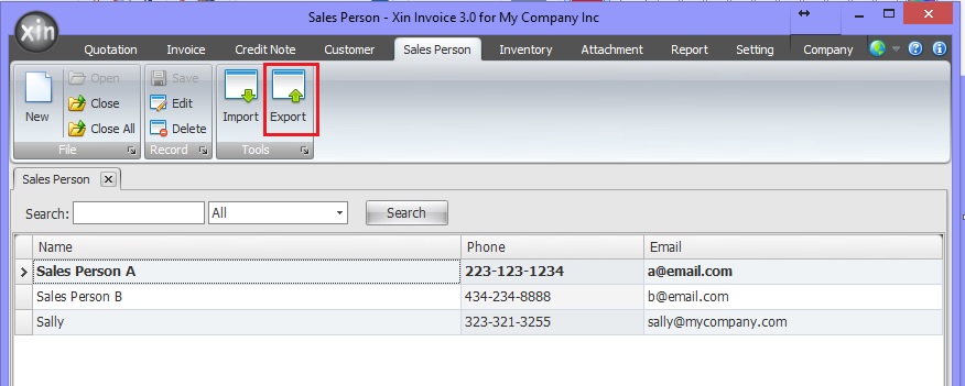 Export Sales Person List to Excel