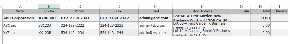 Exported customer list