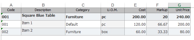 Exported inventory list