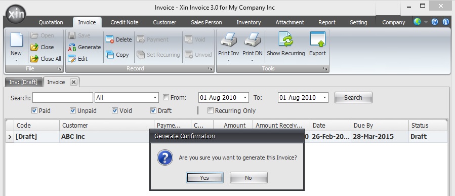 Generate Invoice Option