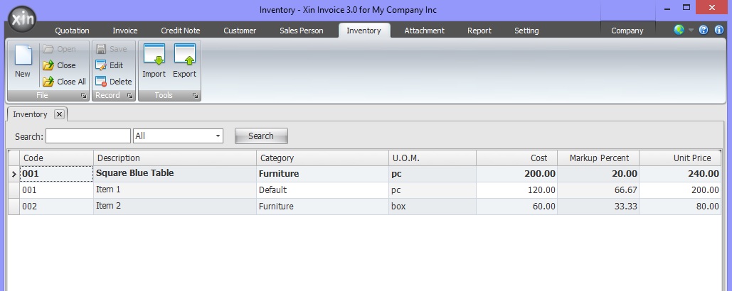 Inventory List