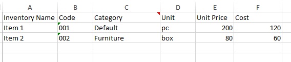 Enter inventory information to Inventory Template