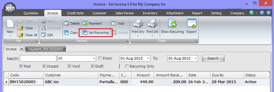 Recurring Invoice