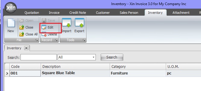 Select an Inventory to edit