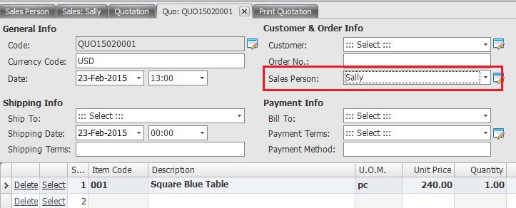 Select Sales Person in Quotation