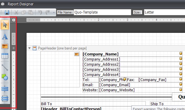 Toolbox in Report Designer