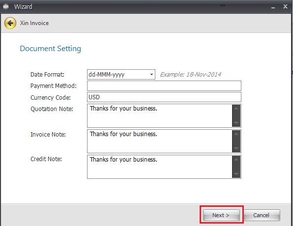 default document setting for invoice or quotation